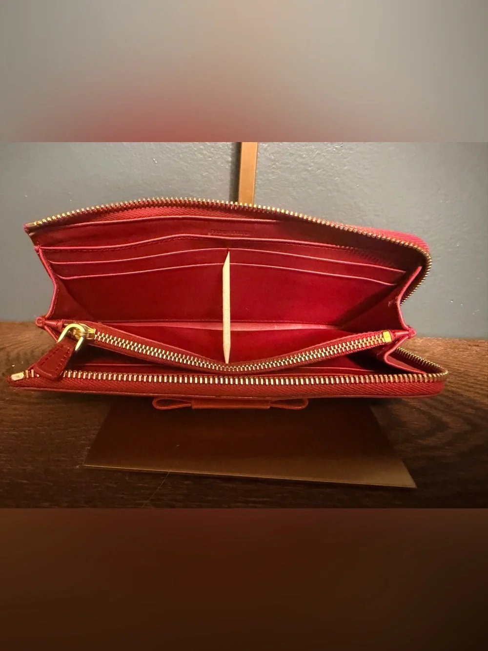 Miu Miu Red Patent Bow Zip Wallet